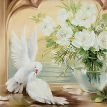 Pigeons & White Roses Diamond Painting