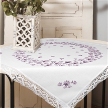 Pastel Flowers Lace-Edged Table Topper