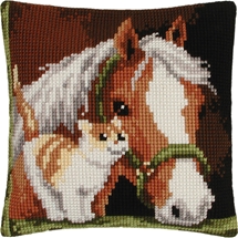 Horse & Kitten Needlepoint Cushion